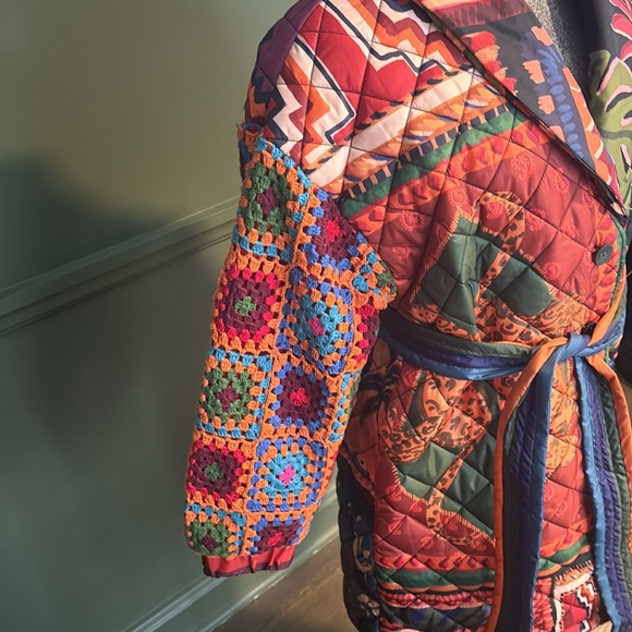 Farm Rio Patchwork Tapestry Crochet Puffer coat - Picture 2 of 9